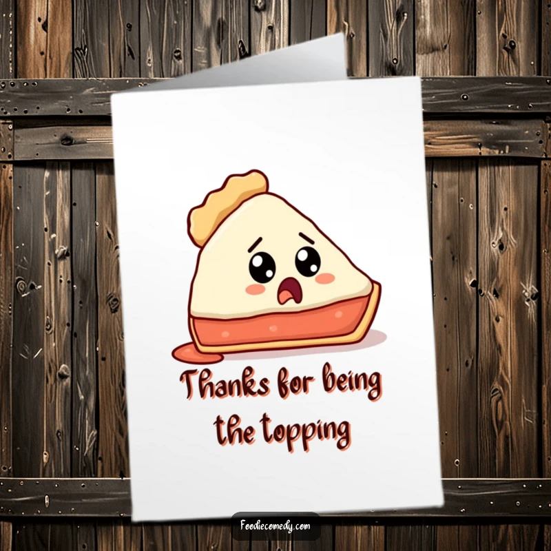 Funny Free Printable Thank You Card: A surprised pie missing its crust, offering a humorous thank you, download now.
