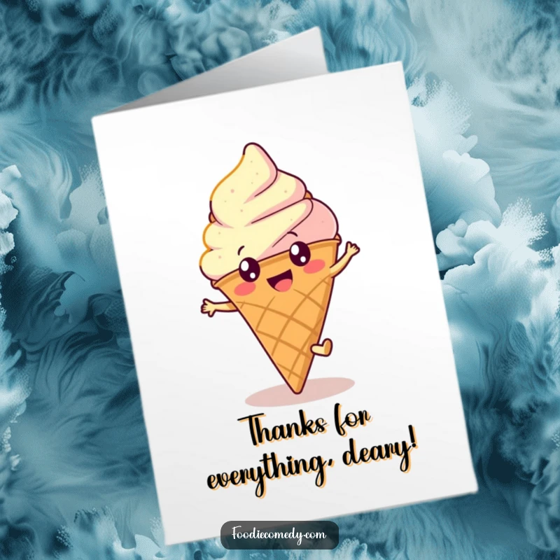 Funny Free Printable thank you card featuring a joyful ice cream cone performing a cartwheel.