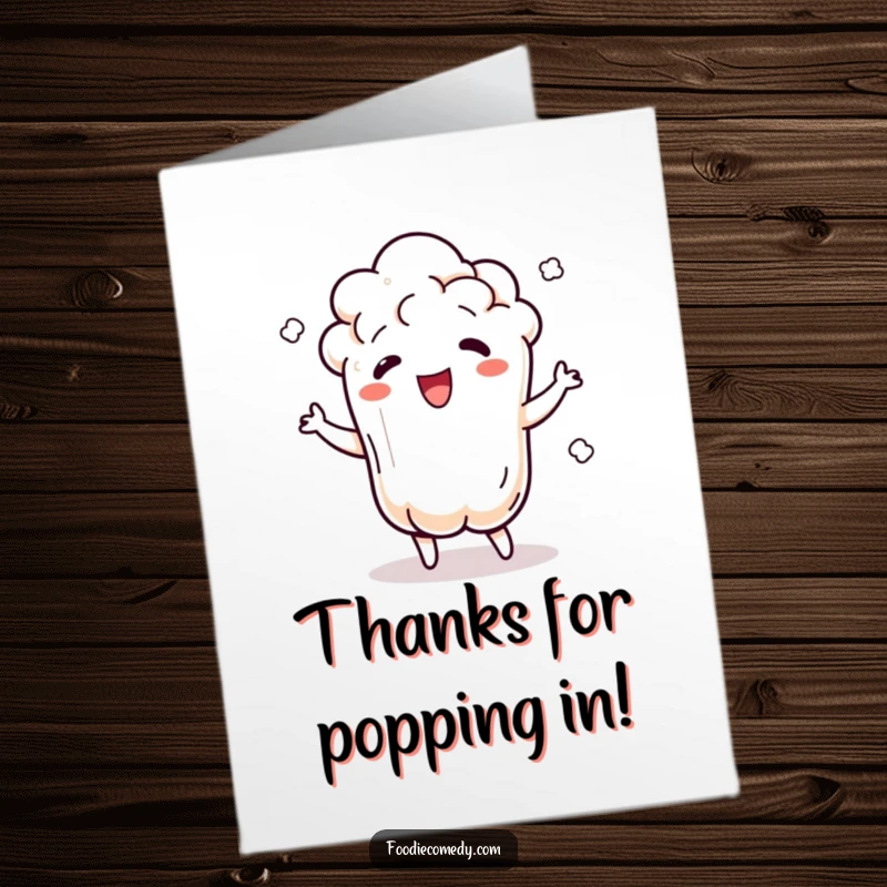 Funny Free Printable Thank You Card depicting a popcorn kernel popping and jiggling energetically.