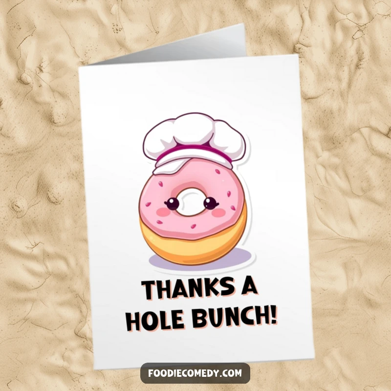 Funny Free Printable Thank You Card: Kawaii donut with a baker's hat, covered in a lot of frosting.