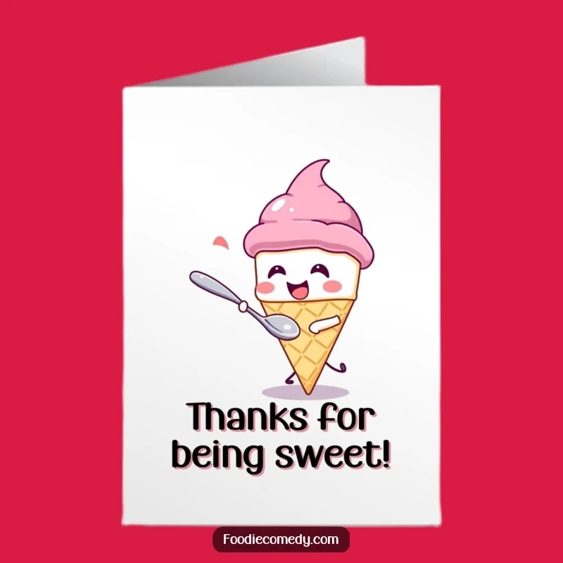 Free Printable Thank You Card: Giggling Ice Cream, Spoon Chase, Sweet Gratitude Download