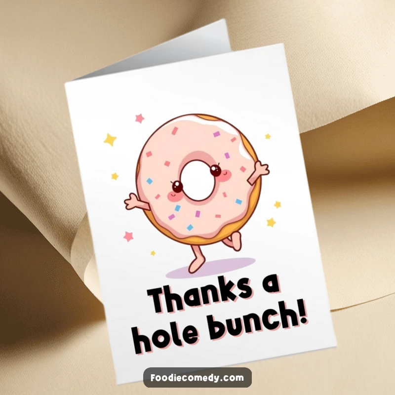 Funny Free Printable Thank You Card: A donut disco dancing energetically to express appreciation.