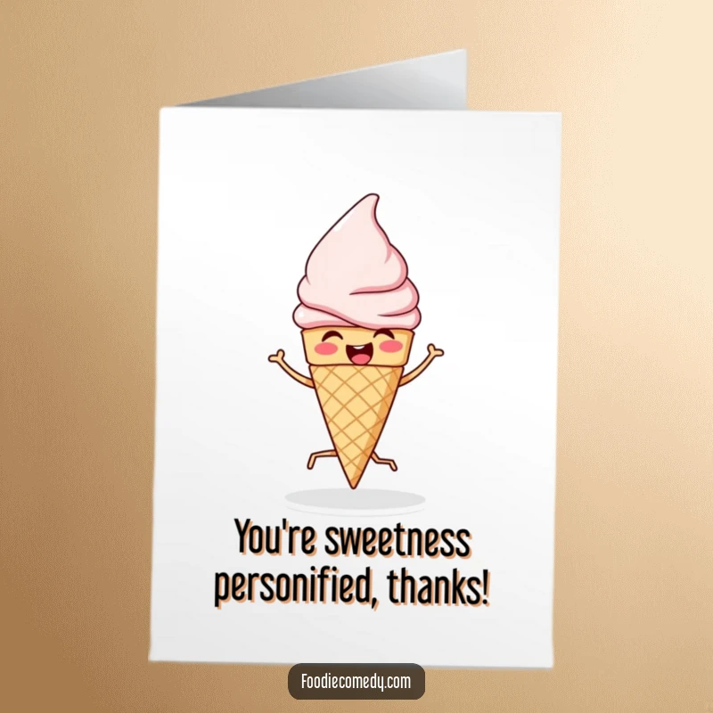 Funny Free Printable Thank You Card: An ice cream cone performing a lively jig to say thank you.