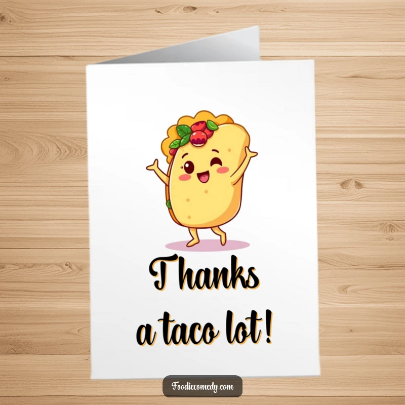 Funny Free Printable Thank You Card: A jubilant taco performing a lively salsa dance, expressing heartfelt thanks with a smile.