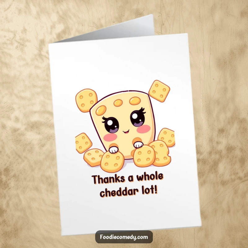 Funny Free Printable Thank You Card: Sweet kawaii cheese slice playing hide-and-seek, perfect for a heartfelt thank you.