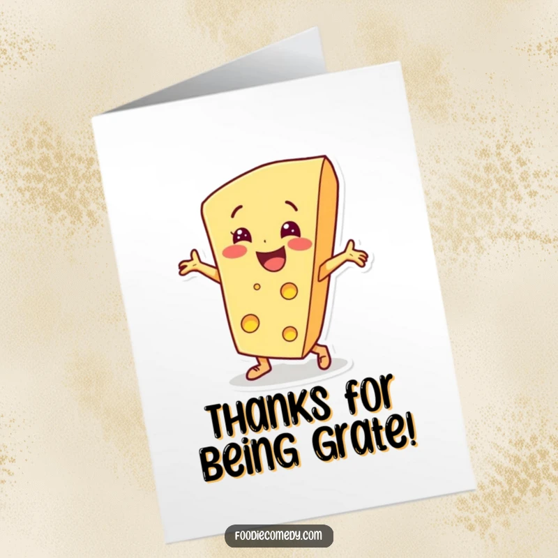 Funny Free Printable Thank You Card: A cheese wedge character breakdancing to express thanks.