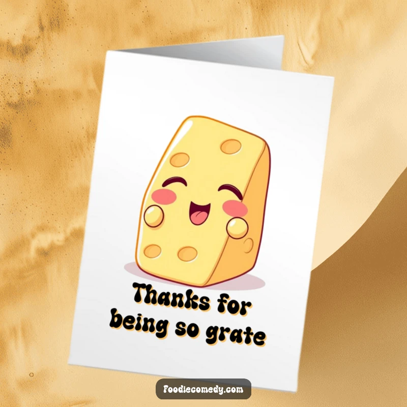 Funny Free Printable Thank You Card: A piece of cheese winking playfully with a cracker, offering a humorous thank you.