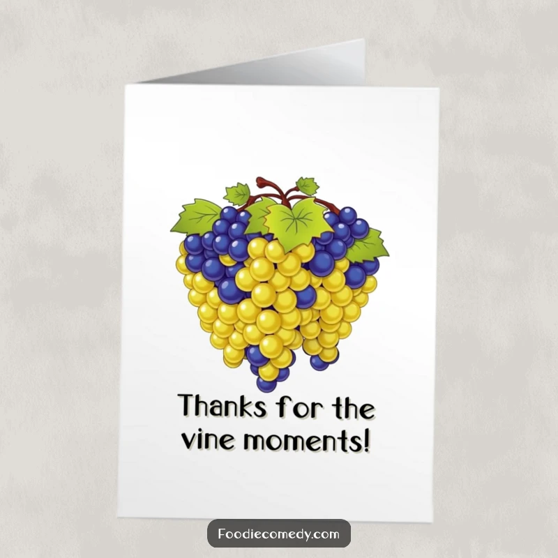 Funny Free Printable Thank You Card: A bunch of grapes swaying in rhythm, conveying thanks joyfully.