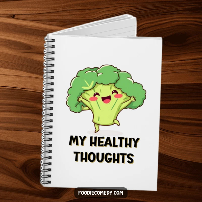 Funny broccoli notebook featuring a happy broccoli doing a kick-ball-change, inspiring creative and healthy writing.