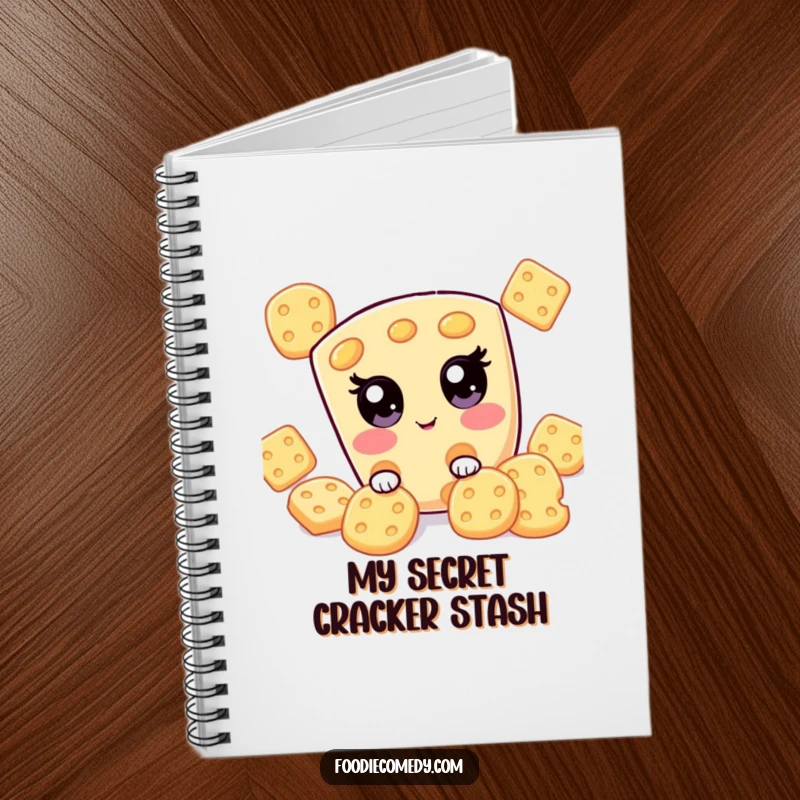 Funny kawaii cheese slice playing hide-and-seek on this notebook cover, a charming and humorous stationery item.