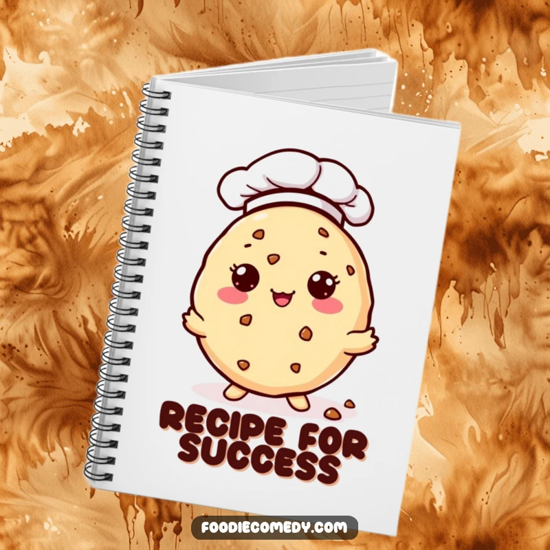 Funny Notebook: A kawaii cookie wearing a chef hat offers tiny crumbs. Perfect for jotting down baking ideas and recipes.