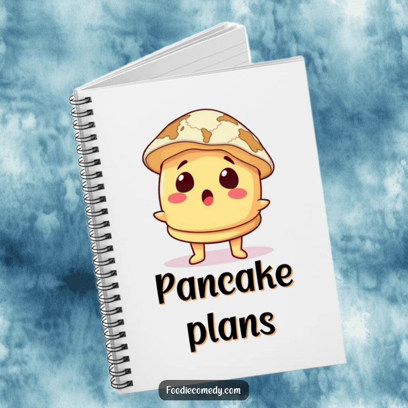 Funny Notebook: A surprised pancake character wears a map as a hat, inspiring spontaneous thoughts and adventurous note-taking.