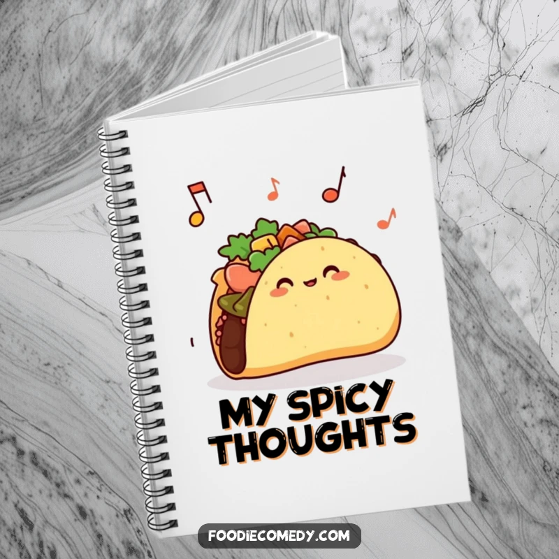 Funny taco notebook featuring a taco shell jiggling rhythmically, inspiring creative and humorous writing.