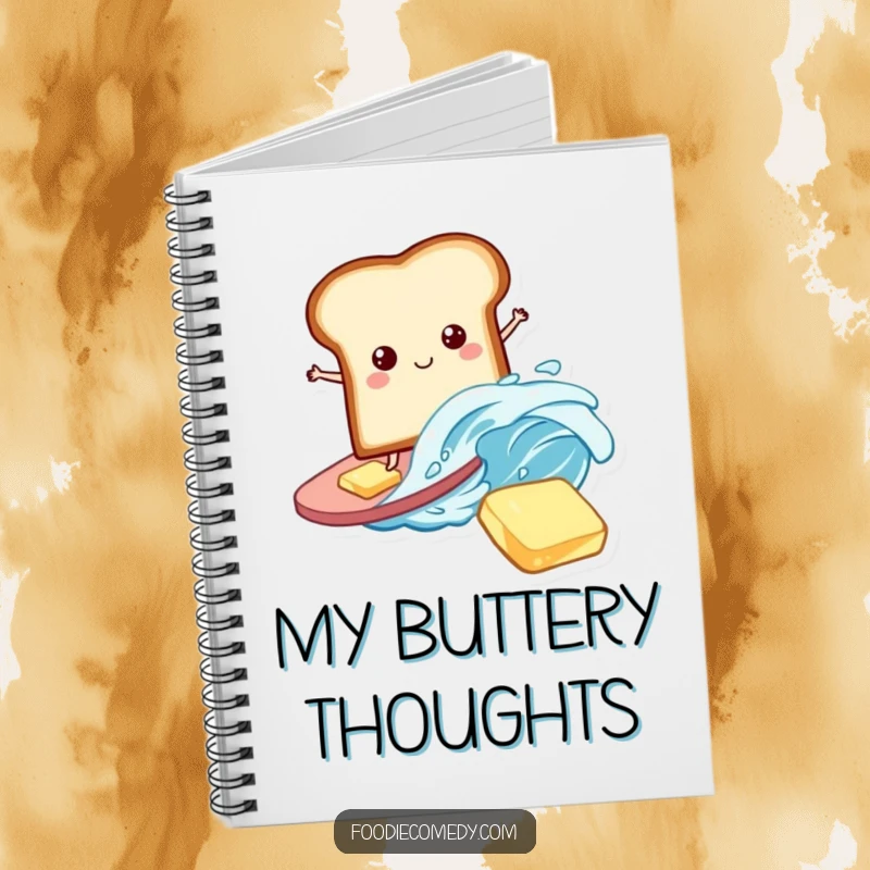 Funny Bread Notebook: A playful bread slice surfing on a butter wave, inspiring humorous breakfast notes.