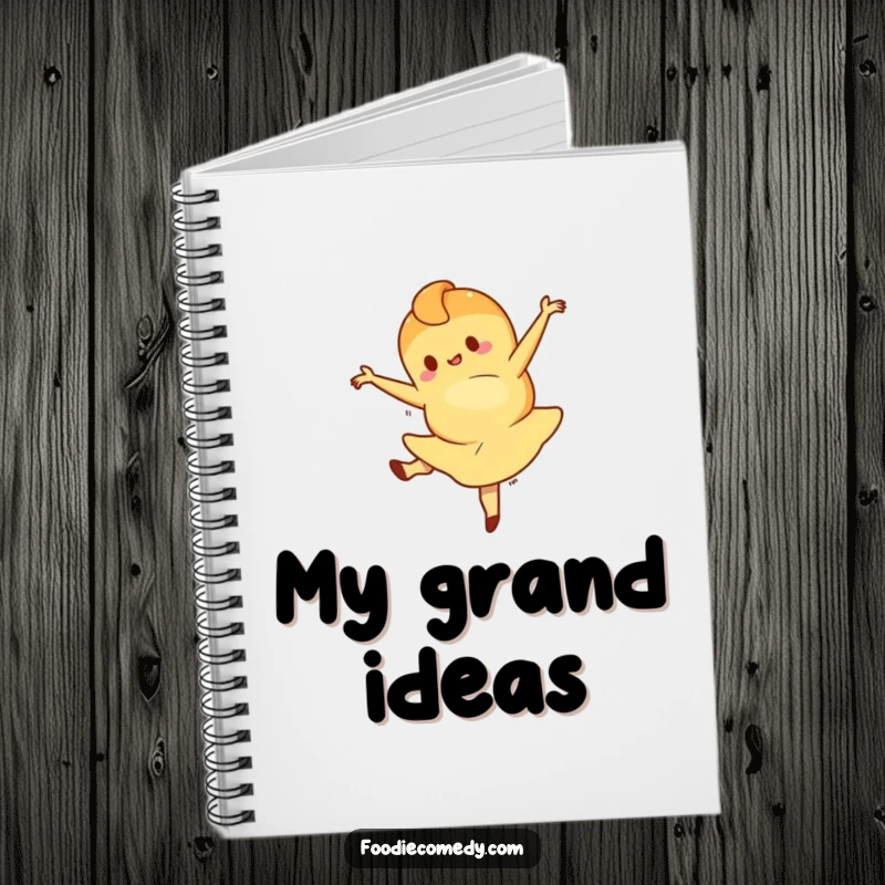 Funny notebook with a cover illustration of a croissant character in a ballet leap, perfect for jotting down notes with a touch of sophistication. Great for daily journaling.