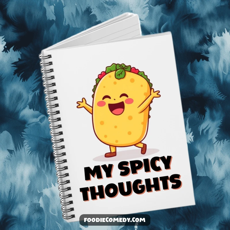 Funny taco salsa dance notebook, taco character dancing, for writing and drawing, vibrant stationery.
