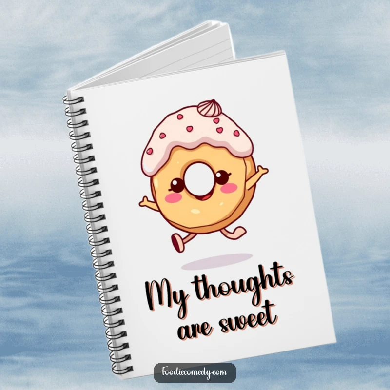 Funny donut notebook with frosting hair, ideal for writing notes and sweet thoughts.