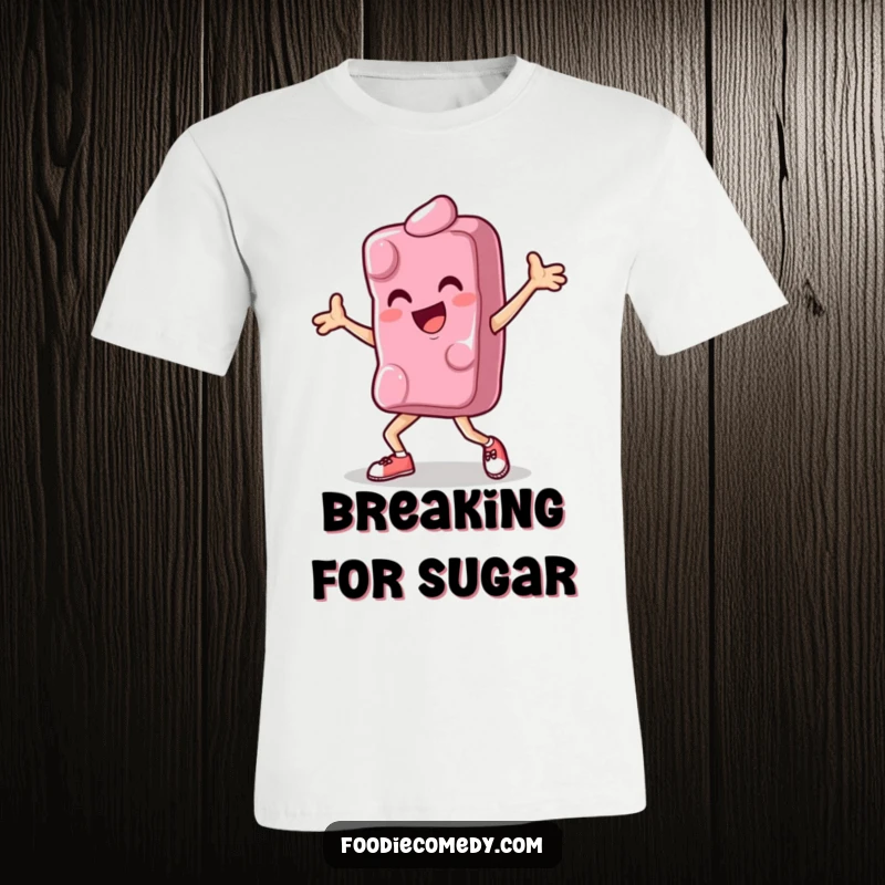 Funny t-shirt graphic of a happy candy performing an impressive breakdance move, showcasing energetic and playful street dance.