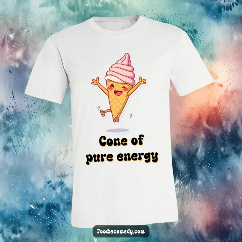 Funny Ice Cream Cartwheel T-Shirt: A happy ice cream cone attempts cartwheels with a joyful grin.