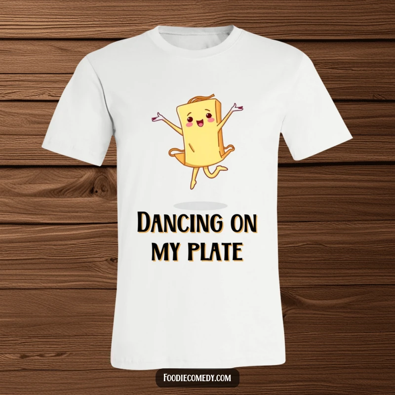 Funny pasta t-shirt with a piece of pasta executing a graceful ballet leap, embodying determination and culinary artistry.