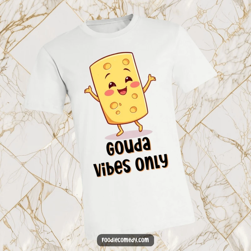 Funny Cheese Jig T-Shirt: A happy cheese wedge does a quirky jig with a joyful expression.