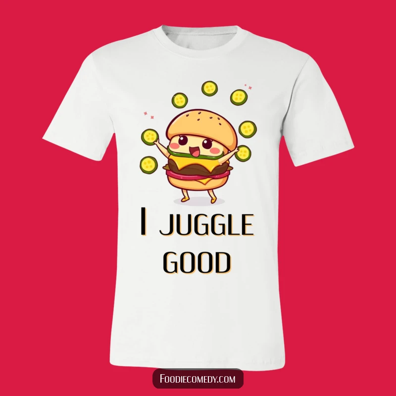 Funny Burger Juggling T-Shirt - Playful Kawaii Character Tee
