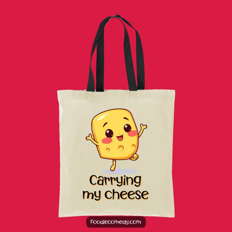 Funny Cheesy Hop Tote Bag - Cheerful Cheese Slice Doing a Bouncy Hop