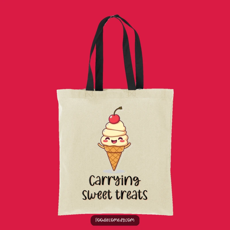 Funny Giggling Ice Cream Cone Tote Bag - Hilarious Cartoon Spin Accessory Gift